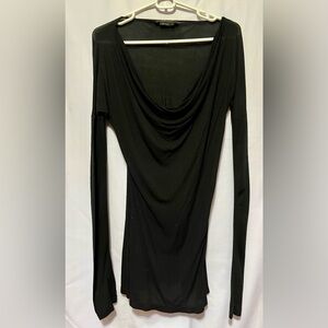 BCBGMaxAzria Black Drape Neck Long Sleeve Dress
